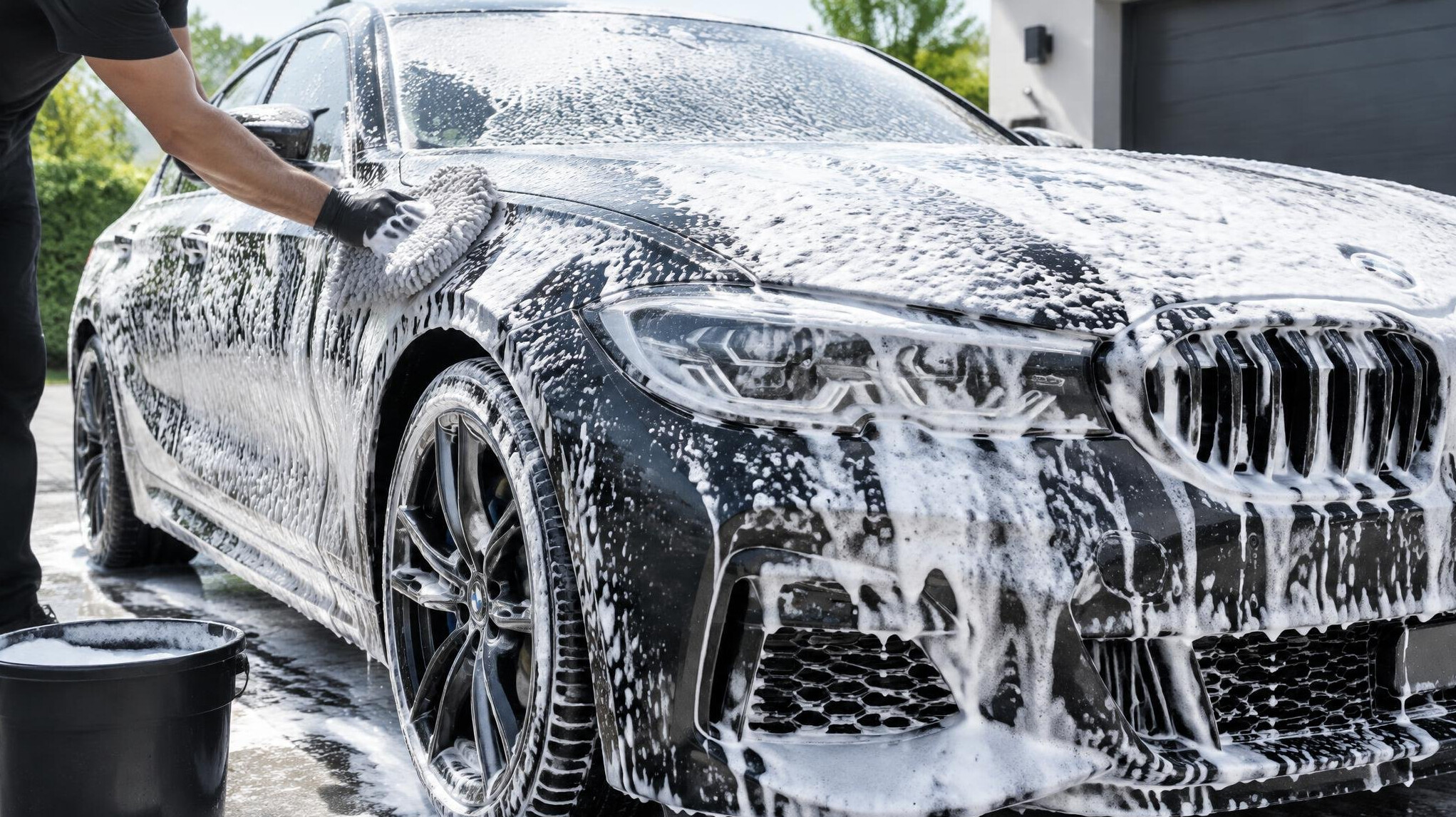 Car covered in foam during a wash before paint correction